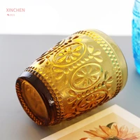 xinchen european style glass creative retro embossed pattern color crystal glass water cup breakfast milk cup tea cup