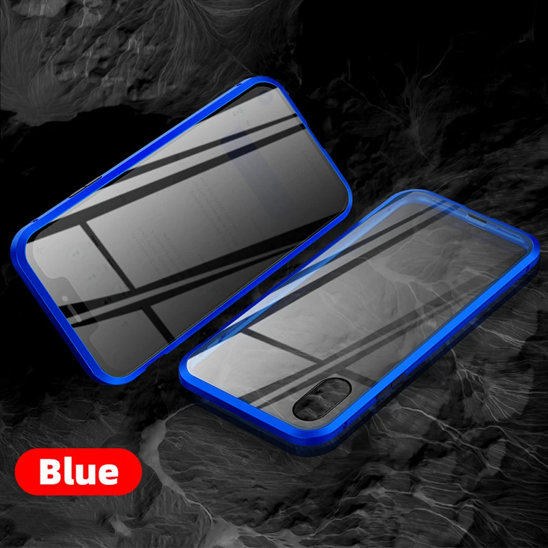 Blue Магнитный чехол Tongdaytech для Iphone XS, XR, X, 6s, 6, 7, 8 Plus, 11 Pro, максимальный магнит, металлическая крышка из закаленного стекла, 360, чехол s - Цвет: Blue