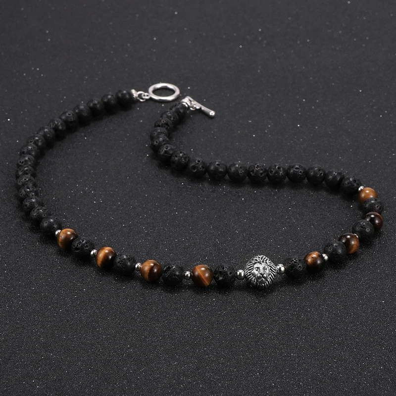 Мужской чокер из натурального камня тигровый глаз бусины лазурита ожерелье