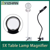 5x new desk lamp magnifier clip on table top led lamp reading large lens magnifying glass with clamp for beauty salon usb