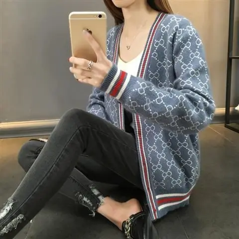 

Vintage Argyle Sweater Cardigan Women's Coat Loose New Early Autumn Sweater Y2k Cute Tops Korean Fashion Long Sleeve Top Brown