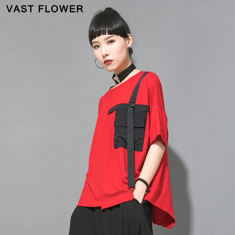 Женская футболка с карманами модная Свободная Повседневная коротким рукавом и