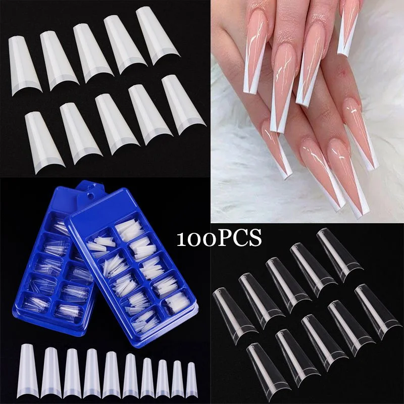 

DIY Art Acrylic Nail Tips Artificial Nail Long Straight Coffin French Clear Natural 100PCS Ballerina Fake Nail Extension