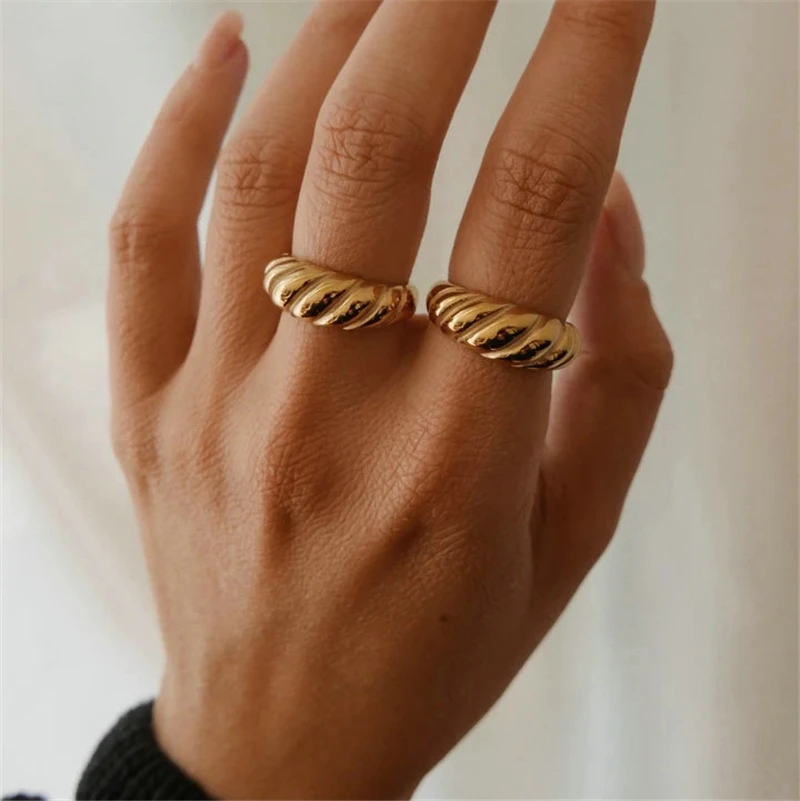 

Vintage Anti Allergy Titanium Steel Stacking Braided Twisted Signet Chunky Dome Ring Jewelry Gold Plated Croissant Rings Women