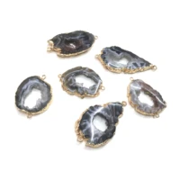 natural stone slice agates pendants irregular shape double hole connector for jewelry making diy necklace bracelet accessories