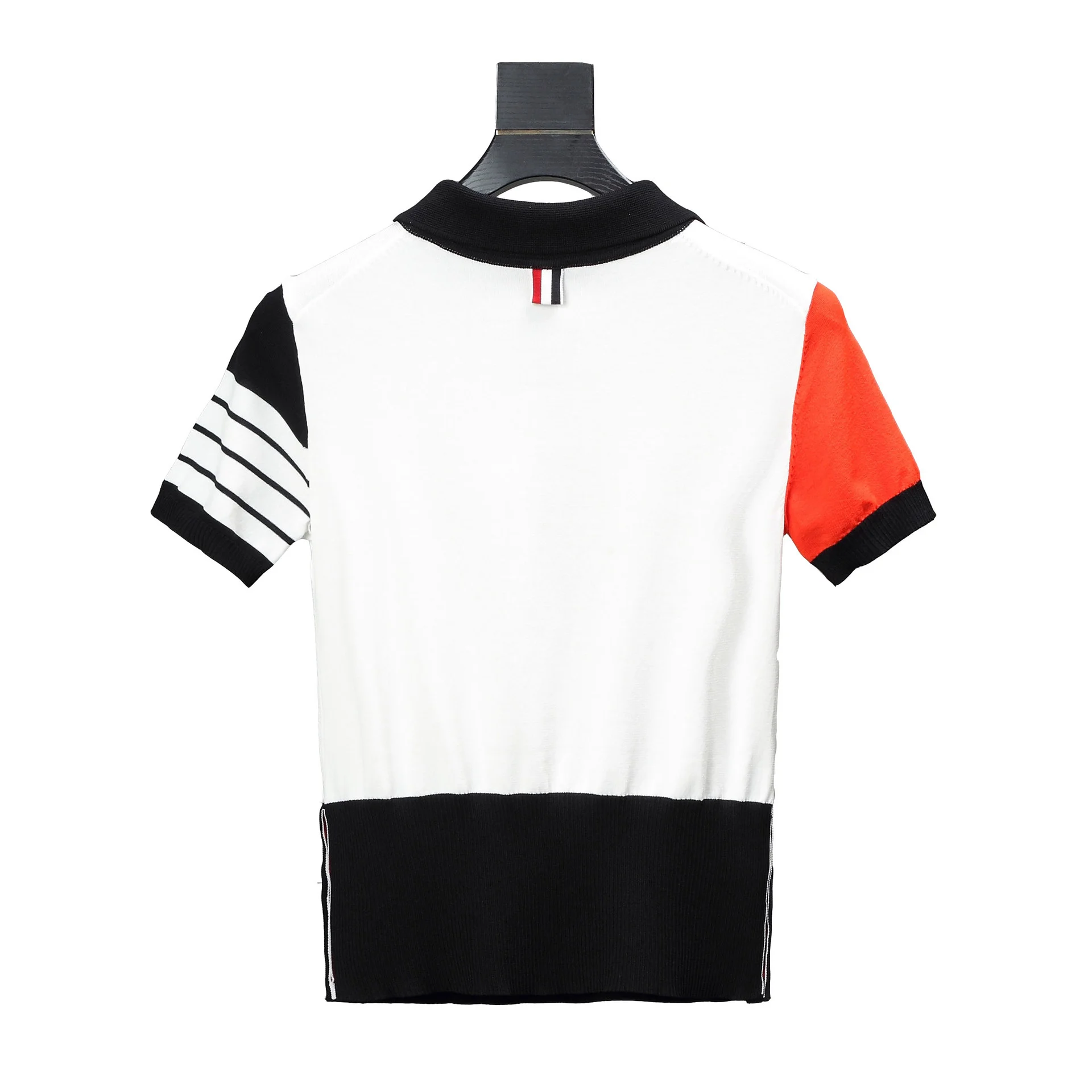 

TB THOM Brand Women Polo Shirt Turn Down Collar Short Sleeve Cotton Matching Color Slim Korean Design
