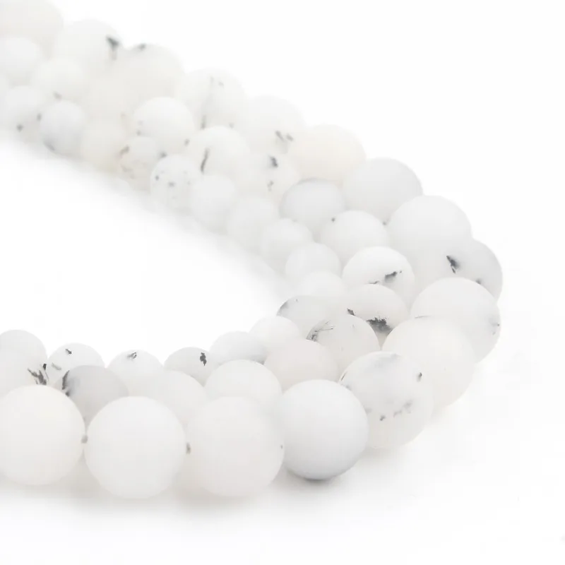 Natural Matte Black Spot White Jades Round Loose Beads For Jewelry DIY Making Bracelet Charms Accessories 15''Strand 6 8 10 12mm |