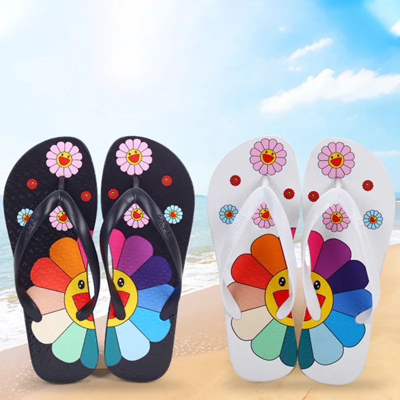 

Women Summer Slippers Cute flower Flat Flip Flops Ladies Soft Slides Shoes Female Print Floral Bling Beach Casual Sandals