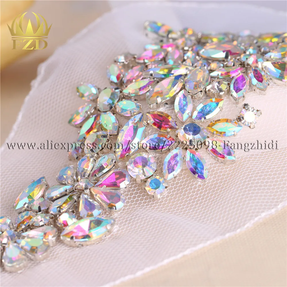 FZD-20 pares de diamantes de imitaci&oacute;n hechos a mano para coser en AB, apliques de gasa de cristal, adorno de diamantes de imitaci&oacute;n para vestido de novia, ropa de FA-1493-4