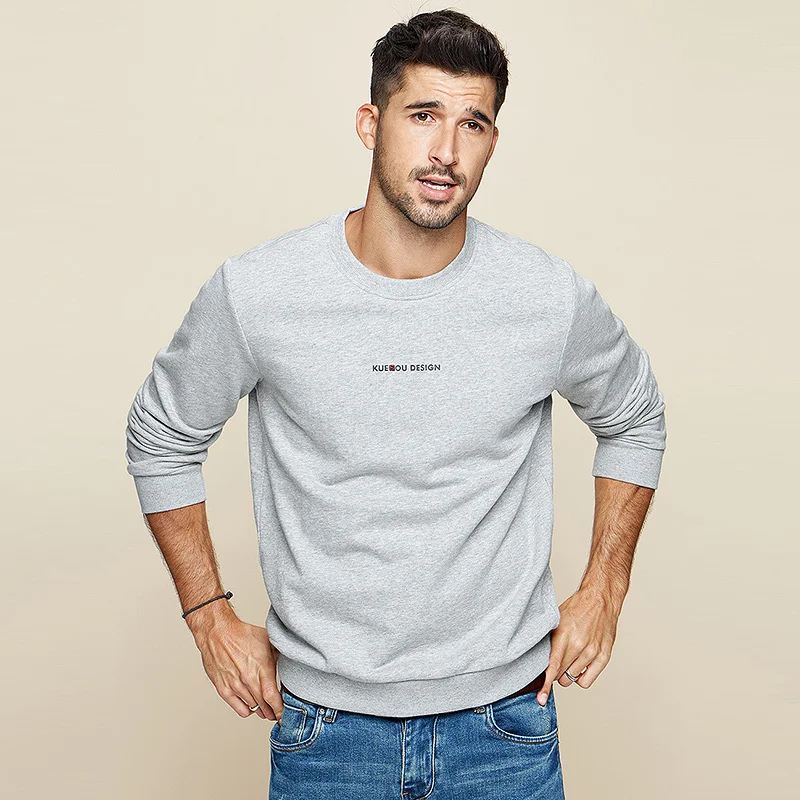 Light Grey KUEGOU осень хлопок вышивка принт черный Свитшот Мужская мода Японская уличная одежда для мужской одежды размера плюс 2239 - Цвет: Light Grey