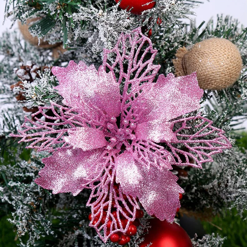 

5pcs Glitter Ornament Christmas Tree Simulation Flower Wedding Favors Home Decoration Party Supplies