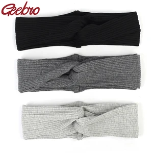 Модная детская однотонная ребристая повязка на голову Geebro, Хлопковая полосатая повязка для волос для детей, аксессуары для волос DQ719