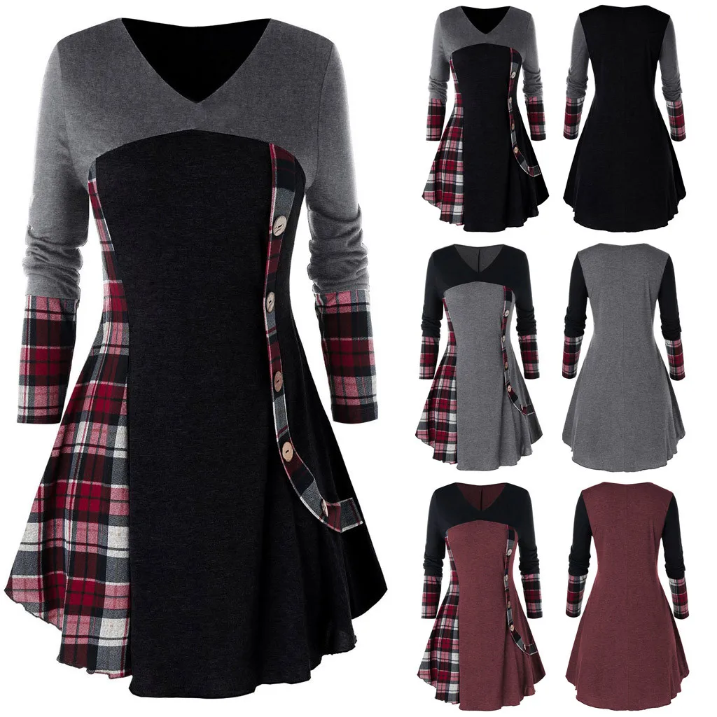 Блузка женская с V образным вырезом и длинным рукавом на пуговицах|Блузки| |