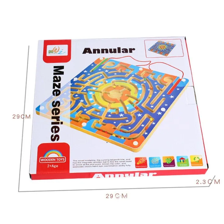 

[Funny] Wooden annular rbital maze Magnetic ball Develop children's intelligence, educational Parent-child interaction toy gift