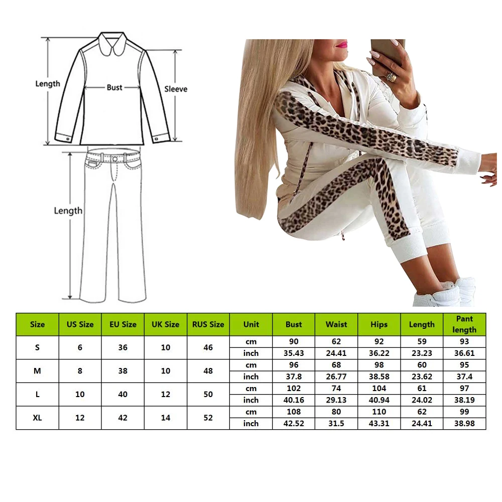 

Autumn Winter Fashion Tracksuit Women Splice Fleece Print Coat With Hood Two Pieces Set Casual Hoodies Long Pencil Pant Suit