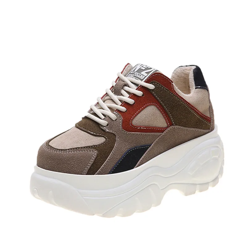 Женские кроссовки на высокой платформе повседневные теплые меховые толстой