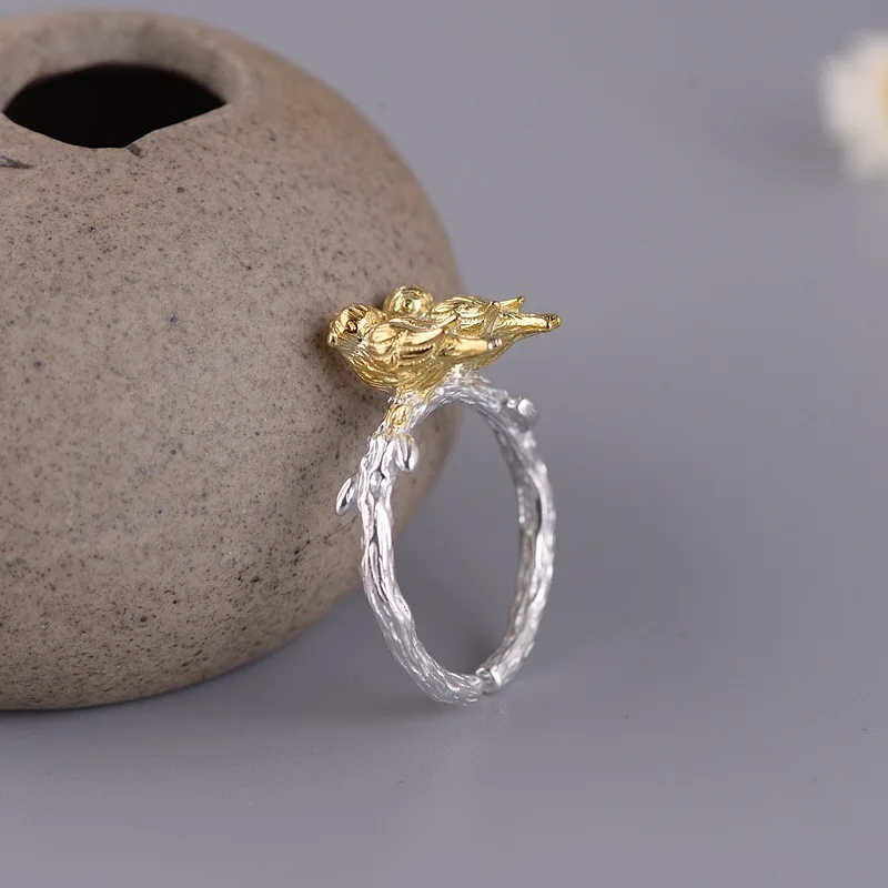 Женское регулируемое кольцо из серебра 925 пробы с птичьими листьями | Украшения и