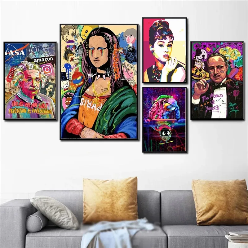

Graffiti Street Art Abstract Mona Lisa Figure Painting Canvas Painting Poster Prints Wall Art Picture Vintage Room Decor