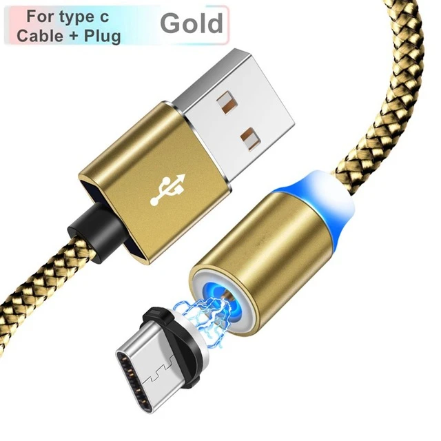 gold Cable and Plug Magnetic USB C LED Cable Charger For Samsung galaxy Feel 2 S8 S9 S10 A50 A20 Honor 20 10 9 Mobile phone for huawei P20 P30 pro - Цвет: gold Cable and Plug