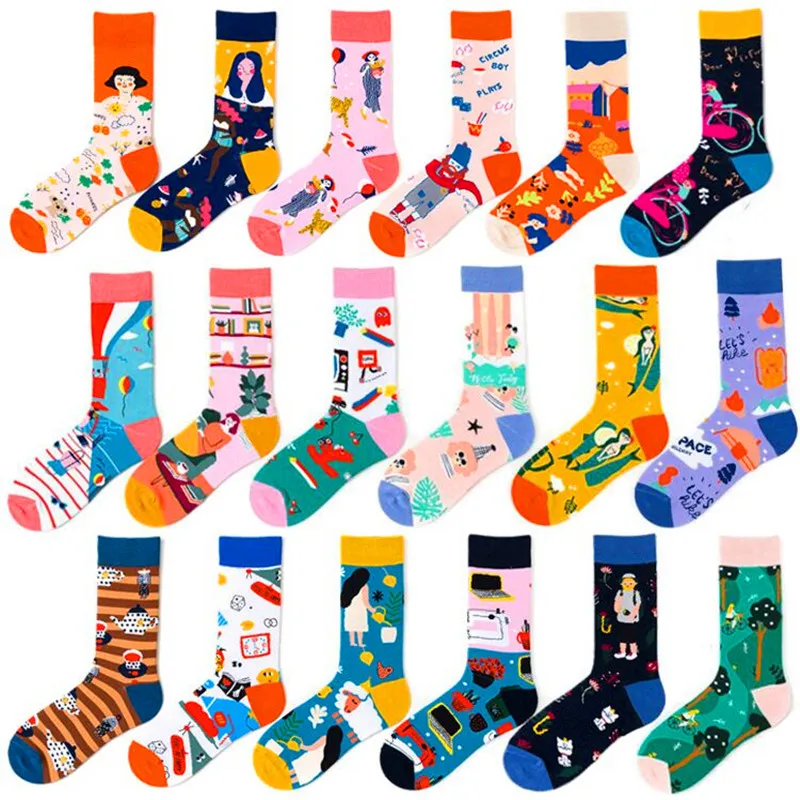 

American Style Fashion Female Socks Casual Abstract Harajuku Street Hip Hop Socks Funny Happy Skateboard Colorful Women Socks