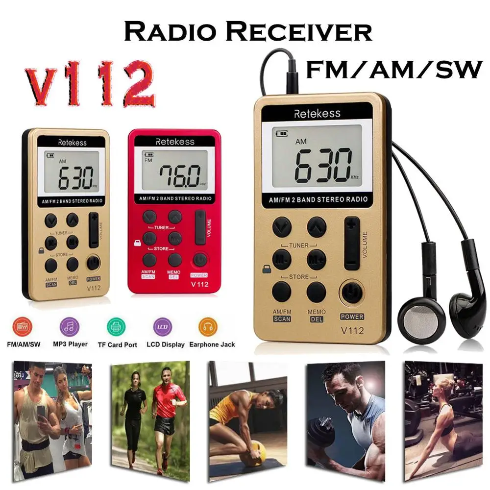Retekess V112 мини портативный радио портативный FM AM 2 диапазона цифровое карманное радио приемник Динамик для наушников для Walkman Run