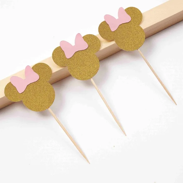 10 шт. Золотой флаг Минни Маус для торта на день рождения детские украшения