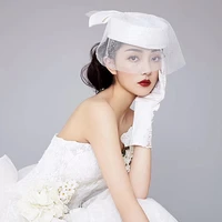 women elegant white big bowknot veil fascinator hat cocktail cap lady wedding party church pillbox hat fedora hair accessorie