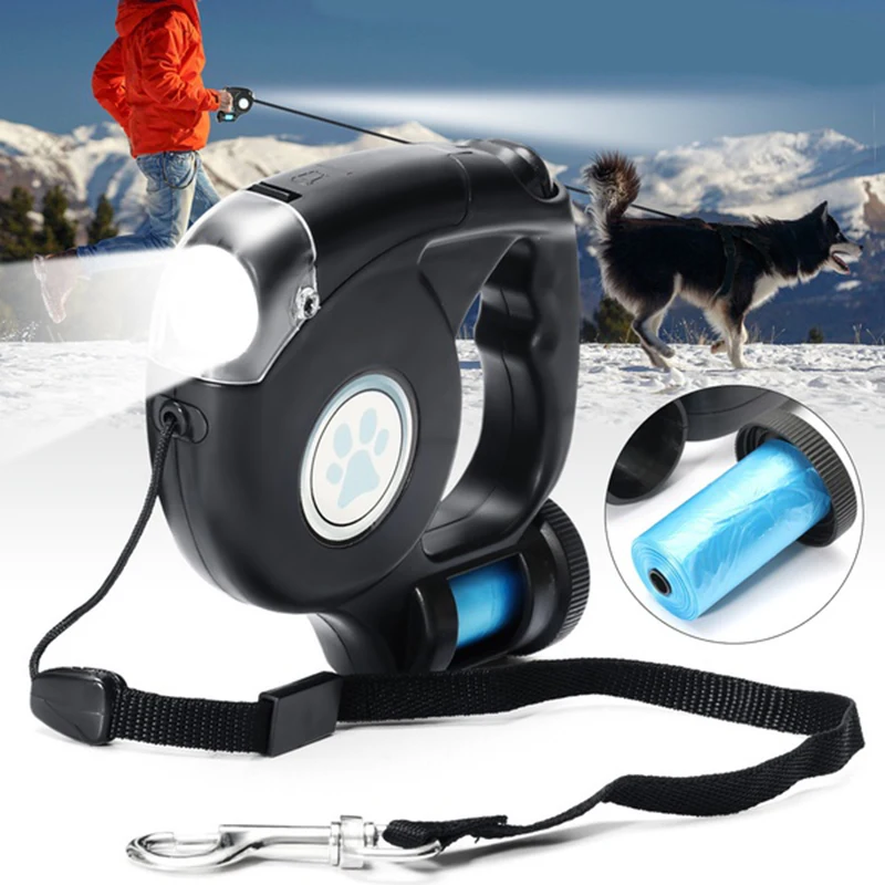 Pet Supplies Dog Collar Leash Automatic Retractable Leash 4.5M LED Flashlight Pet Dog Leash Lead with Garbage Bag