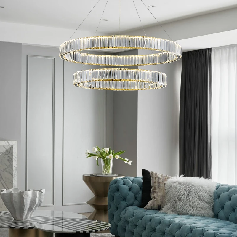 

Post-modern light luxury living room chandelier round ring crystal high-end American dining room creative living room lamp led