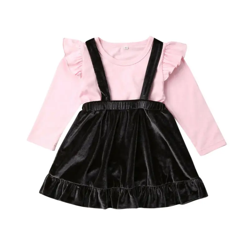 2 предмета Детские топы для маленьких девочек футболка + бархатная юбка на