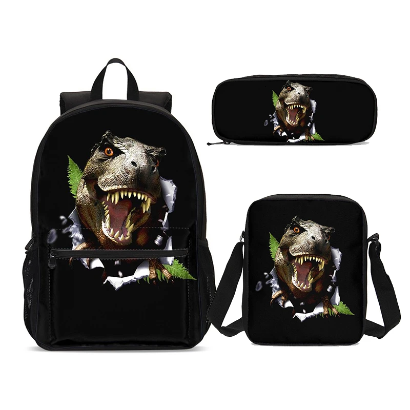 Новый комплект из 3 предметов школьная сумка с динозавром для мальчиков детский