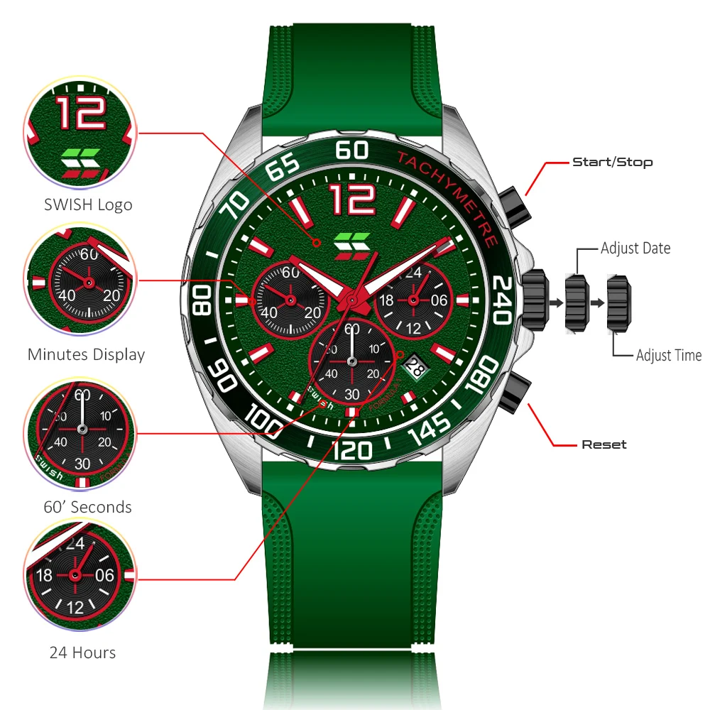 

SWISH New Watches Men Top Brand Luxury Waterproof Sports Chronograph Clock Fashion Steel Quartz Wristwatch Relógio De Homem