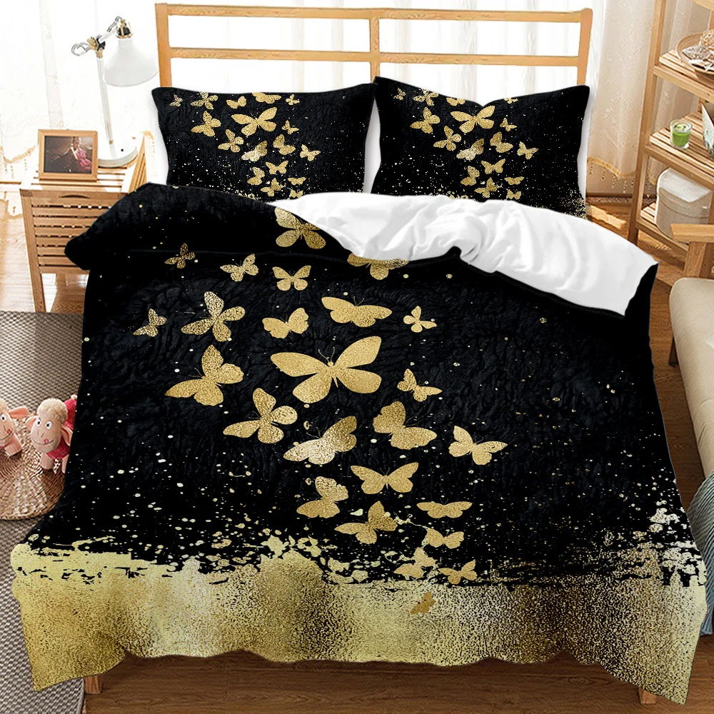 Golden Butterfly Luxury Duvet Cover Animals Black Bed Set Kids Quilt Animal Bedding 2/3 Piece for Girl No Sheet | Дом и сад