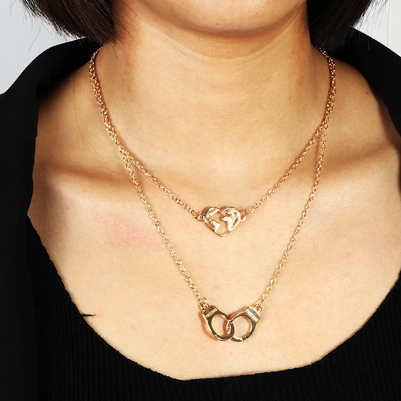 Длинное заявление золотой цвет карта наручники ожерелья с сердечками &amp Кулоны