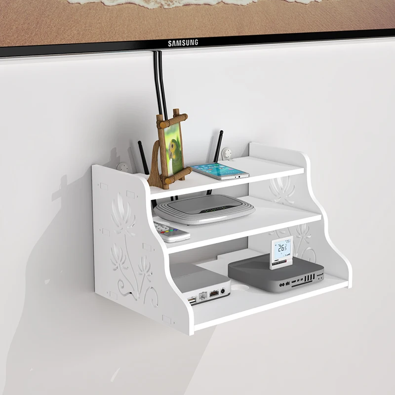 

Wireless router storage box living room socket wifi decoration punch-free wall-mounted TV set-top box rack pf83012