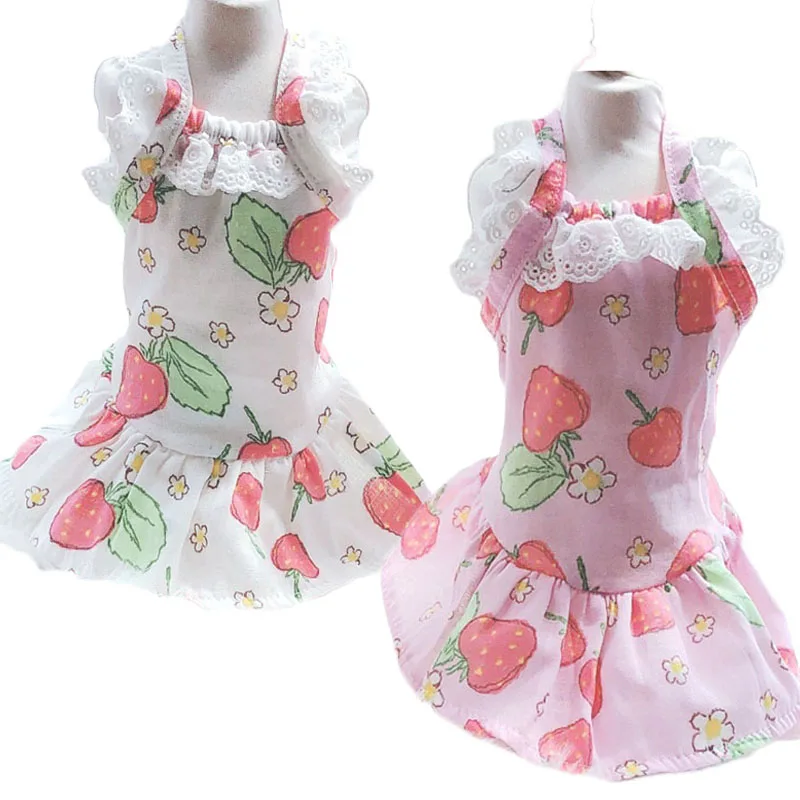 

Cute Dog Clothes Dog Dress Summer For Small Medium Dogs Strawberry Floral Pattern Cat Skirt Evening Party Dresses Pet Clothing L