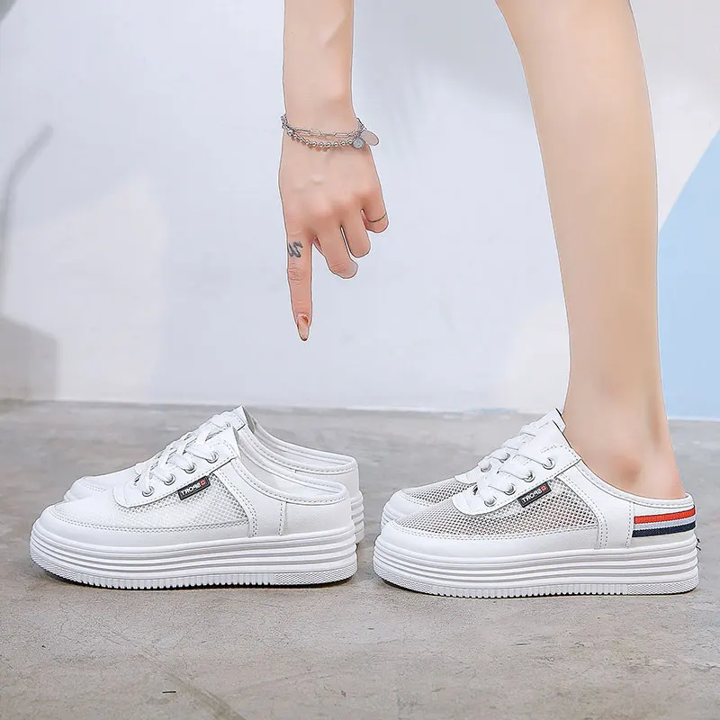 

Shoes Women Female Slippers Increased Internal Platform Slides Med Soft 2021 Flat Summer Casual Microfiber Basic PU Cross-tied