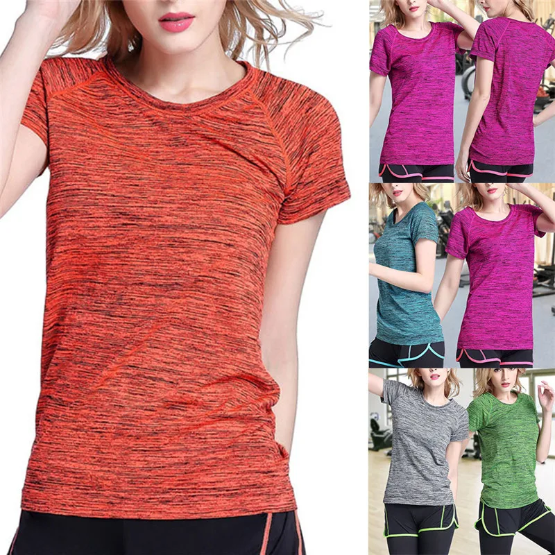 

H Summer Quick-drying T-shirt Thin Sports Short Sleeve Women Loose Running Clothes Yoga Fitness Clothes Breathable Sweat DO2