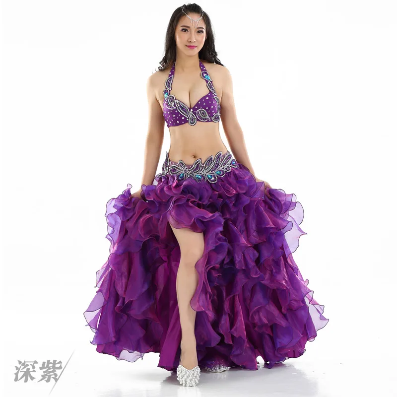 Purple 2 шт./компл. костюмы для танца живота Восточные Танцевальные Костюмы для танца живота карнавальные танцевальные костюмы#878 - Цвет: Purple