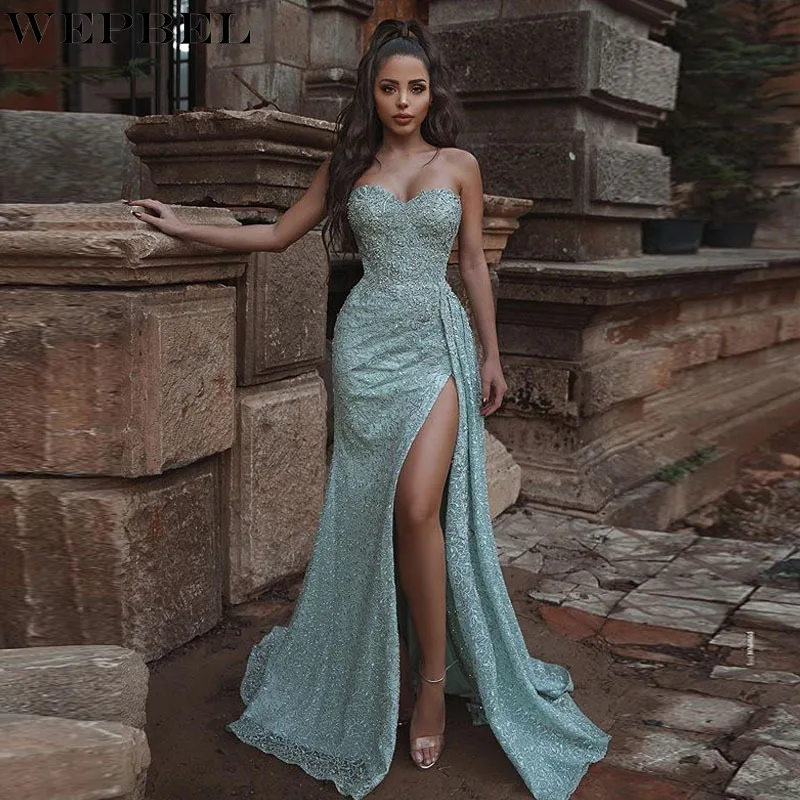 

WEPBEL Dress Women's Casual Solid Color High Waist Slit Dress Summer Elegant Backless Strapless Slim Dress