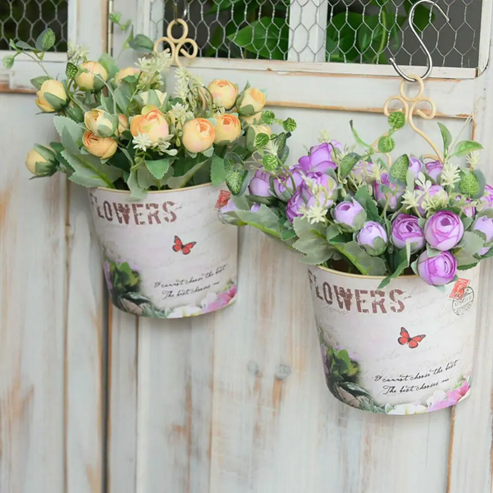 

Romantic Plastic Wall Hanging Planter Plant Flower Pot Trough Garden Fence Balcony Railing Flower Basket Garden Decoration
