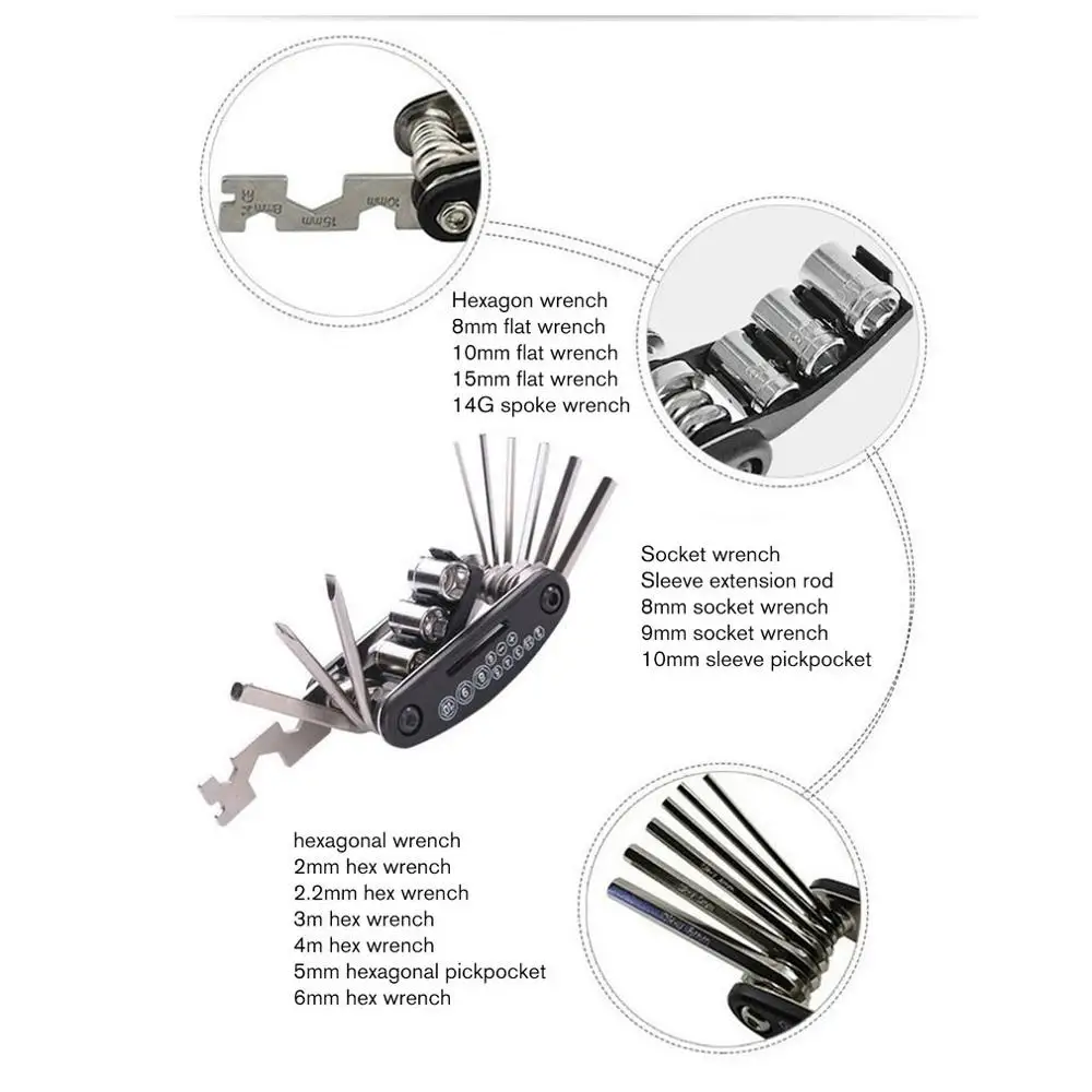 Набор инструментов для ремонта велосипеда многофункциональный комплект 16 в 1 с
