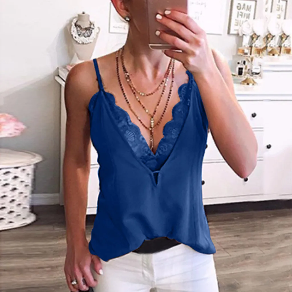 Женская Кружевная футболка с глубоким v образным вырезом сексуальная однотонная