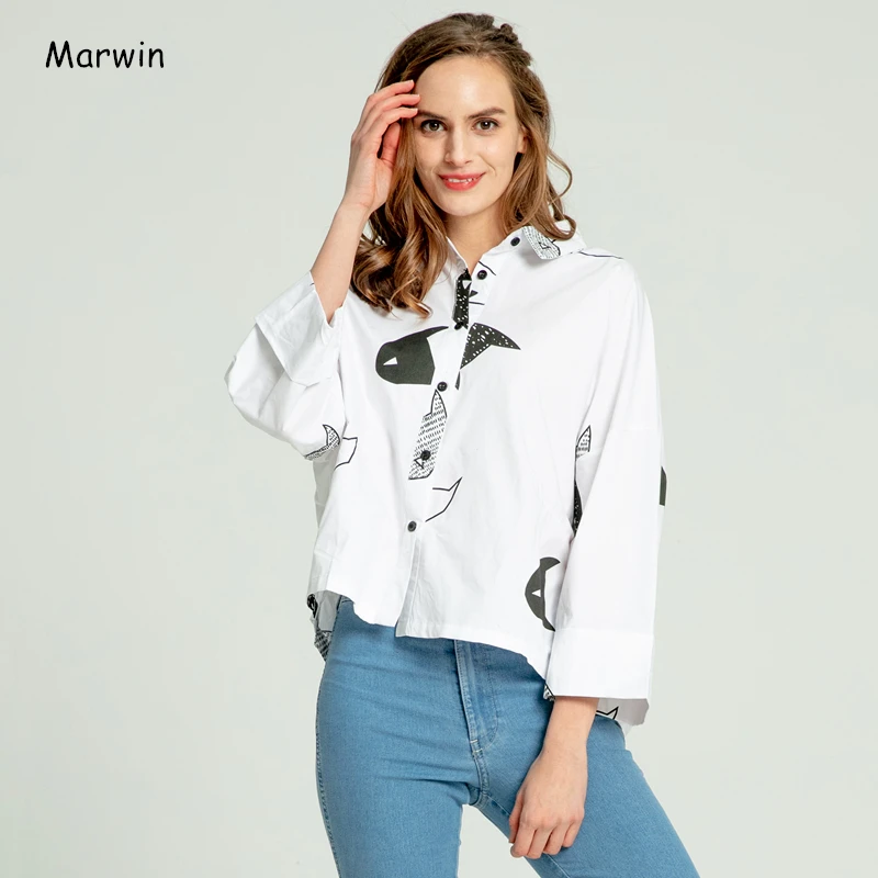 Женская блузка с отложным воротником Marwin Повседневная Свободная из 2020 хлопка в