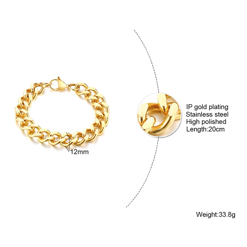 

Vnox Men's Rough Curb Cuban Link Chain Bracelets Gold Tone Stainless Steel Male Wrist Birthday Gifts Jewelry 7.87"