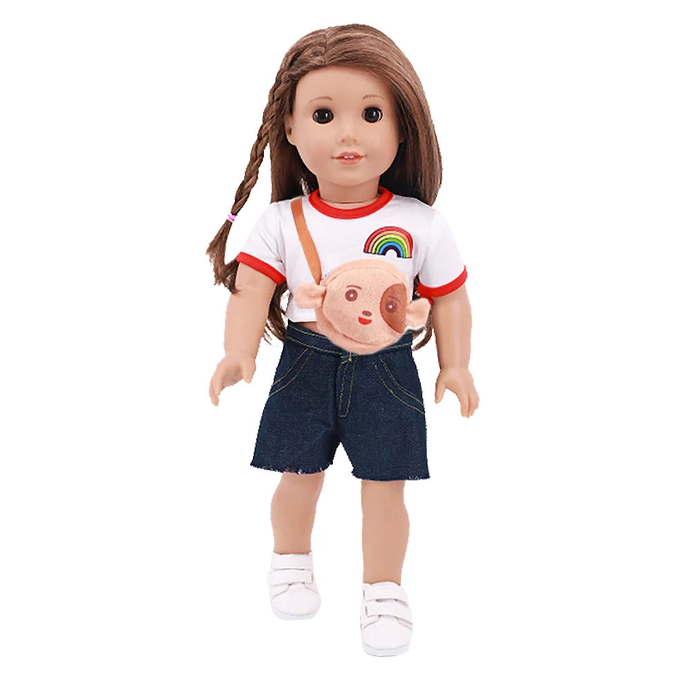 Doll Suit 2Pcs/Set T-Shirts With Shorts+Mini Cutepet Bag Fit 18Inch American Clothes 43cm Baby Accessories Girls Gift | Игрушки и хобби
