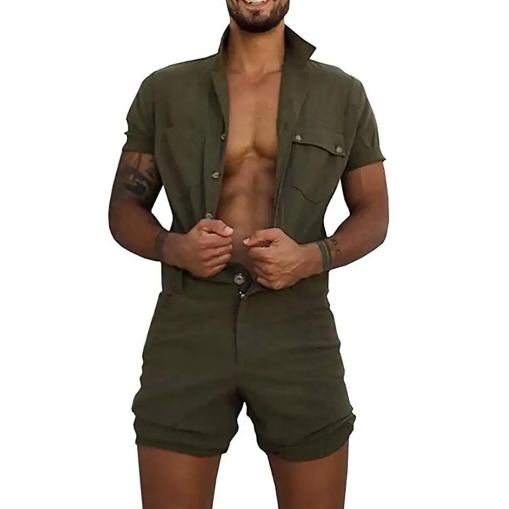 

Allthemen Men Rompers Short Sleeve One Piece Romper Fashion Streetwear Casual Men Pants Overalls Jumpsuit Playsuit Solid