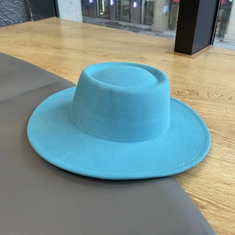 Новая шляпа Федора с плоским верхом вогнутый дизайн осень-зима джаз шапка