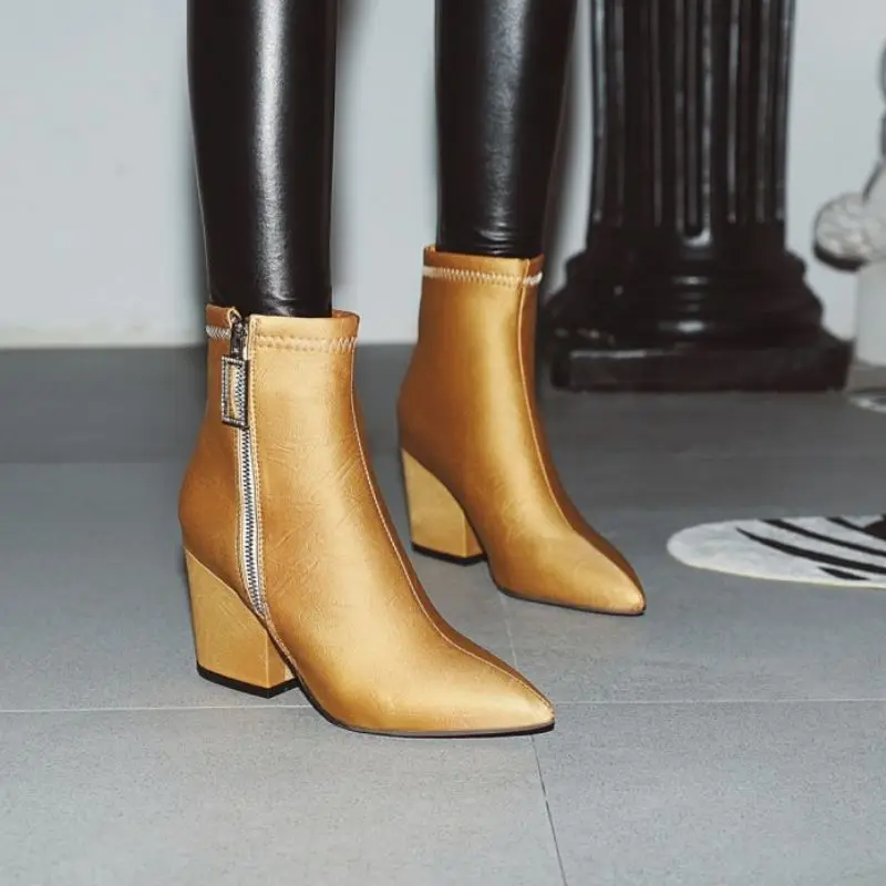 

Fanyuan 5 Color 2021 New Hot Sale Women Ankle Boots High Quality Pointed Toe Zipper Office Work Shoes Woman Footwear Size 34-43