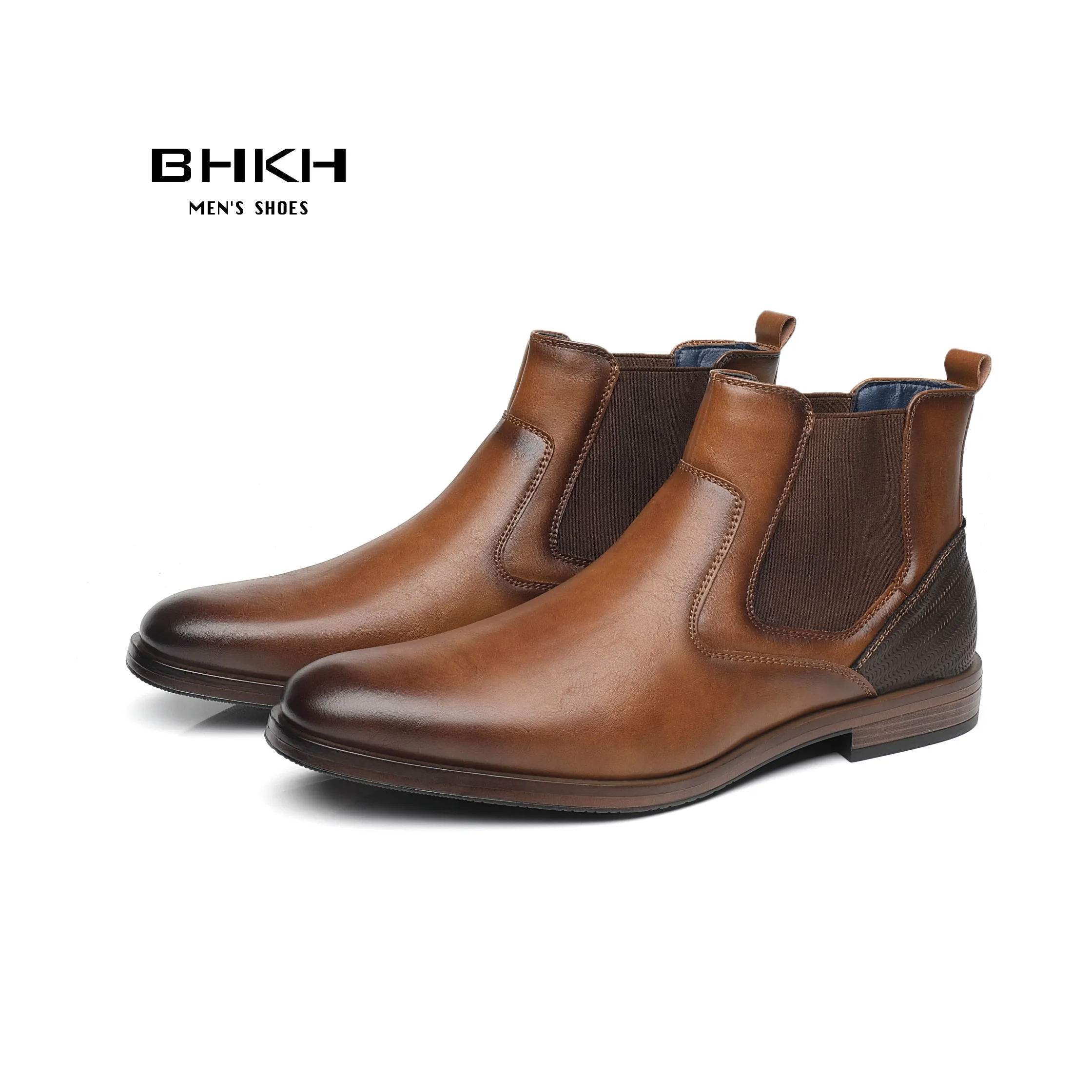 

BHKH 2021 Men Chelsea Boots New Winter Men Boots Soft Leather Elastic Strap Ankle Boots Smart Formal Business Dress shoes Man S